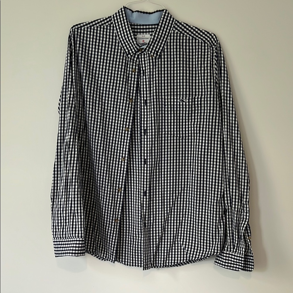 Men's Navy and White Checkered Shirt